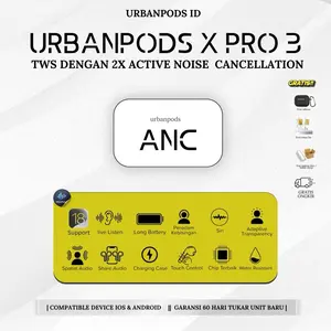 UrbanPods X Pro 3 TWS ANC Premium Bluetooth Earphone Wirelles Charging Case, 2x Active Noice Cancellation