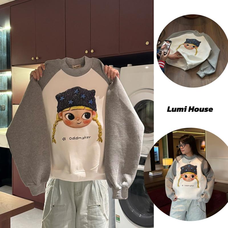 (DEAL MỞ BÁN) LUMI HOUSE- ÁO  SWEATER CỔ TRÒN APPLE MEOW MEOW LUMI HOUSE NỈ HAI LỚP KHÔNG DÍNH BÔNG DÀI TAY FORM BOXY UNISEX Women Nữ