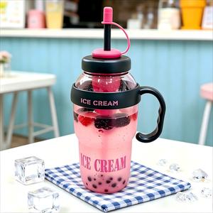 Vaso Térmico de 1200ML con Infusor de Té y Popote, Asa Grande, de Alta Capacidad, Lindo, A prueba de polvo, Vaso de Verano para Mujeres y Estudiantes, Vaso Grande, Vaso de la Suerte del Rey Hielo
