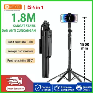 NEXID A17 4in1 Tongsis Tripod Bluetooth 1.8m dengan 4 Kaki Stainless Steel Fill Light & Remote Control 10M Cocok untuk Handphone Kamera S30