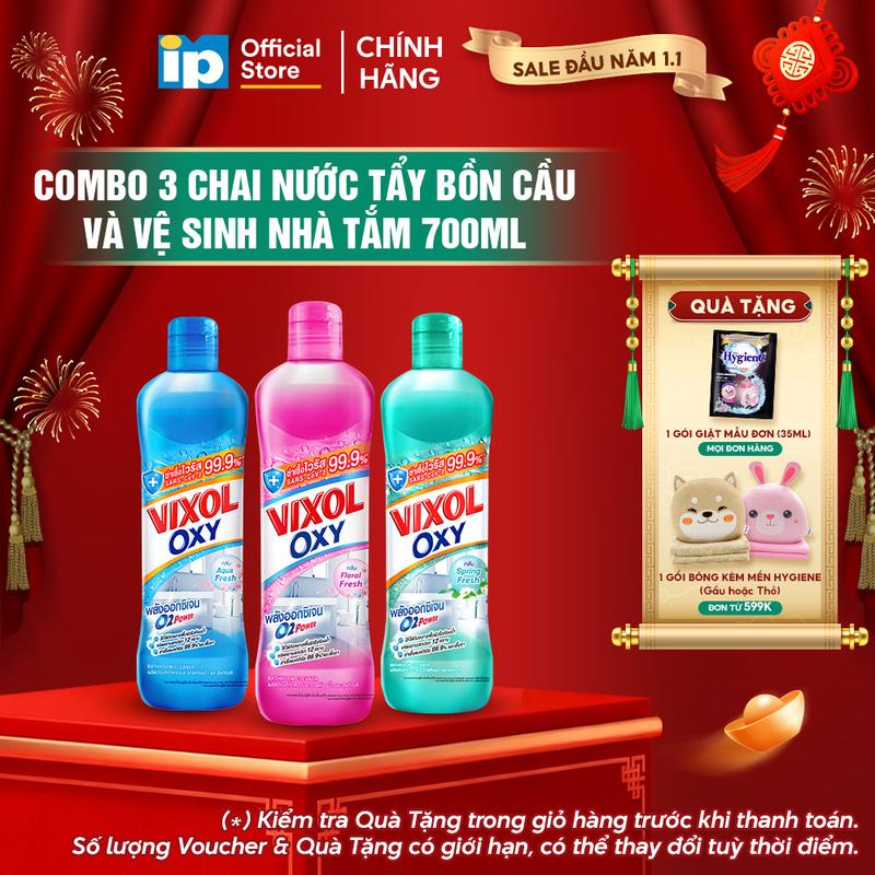  Combo 3 Nước Tẩy Bồn Cầu Và Vệ Sinh Nhà Tắm Vixol Oxy 700ml  Hương gió xuân Hương gió biển Hương hoa cỏ  