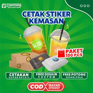 PAKET (100pcs) STIKER LABEL KEMASAN MINUMAN LABEL MAKANAN CUSTOM jualan