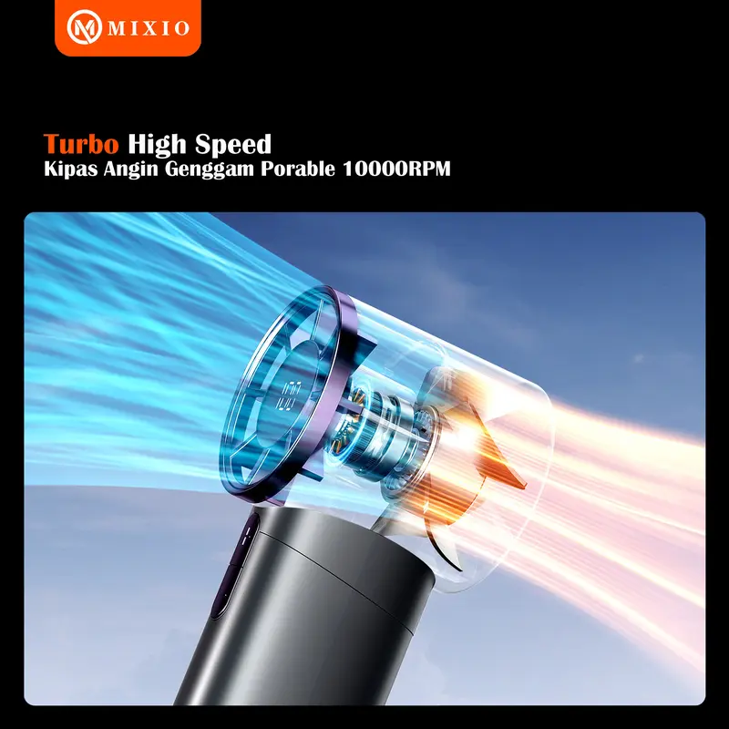 MIXIO GS-02 Kipas Angin Turbo Portable Handheld Rechargeable Mini Fan High Speed 10000RPM 4