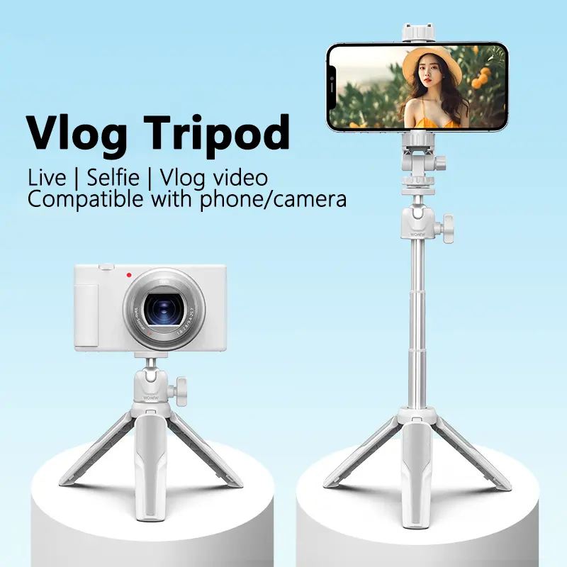 Seanuo-Vlog mini Tripod for phone stick Extendable Camera Tripod 3 Levels Adjustment 360° Ball Head Cold Shoe Lightweight Portable Vlog Travel tripod Can be switched horizontally and vertically