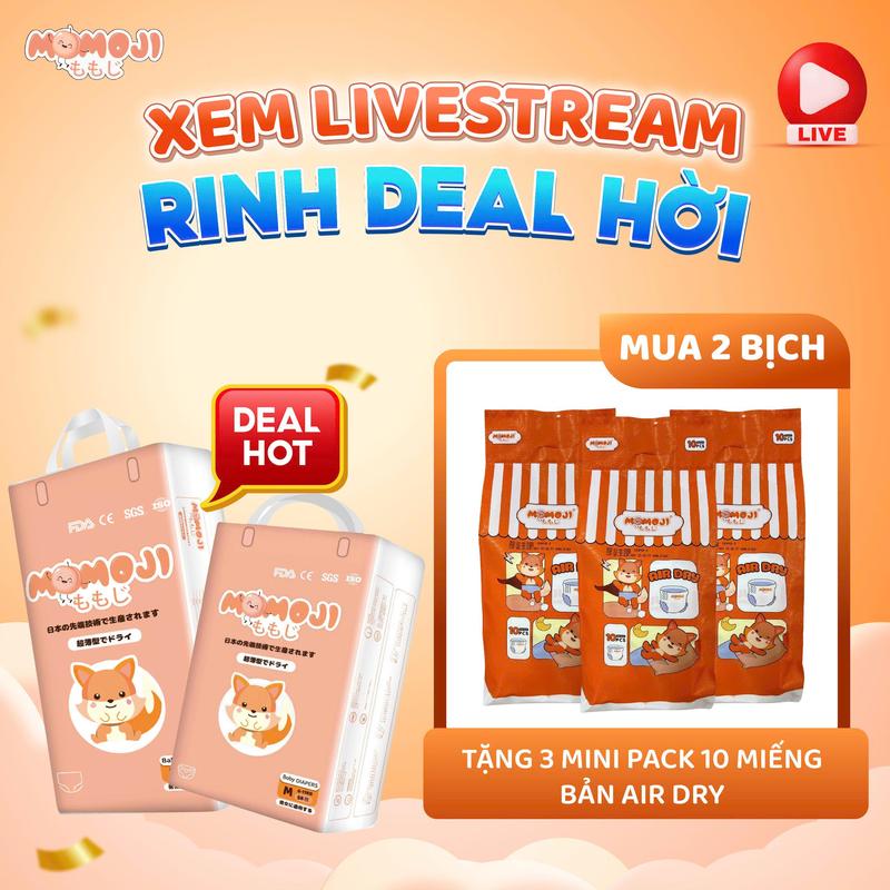 THỨ 2 FREE SHIP COMBO 2 BỊCH TÃ BỈM DÁN QUẦN MOMOJI MỎNG MỀM THẤM HÚT TỐT CHO BÉ - TẶNG 3MINI PACK 10M MOMOJI AIR DRY