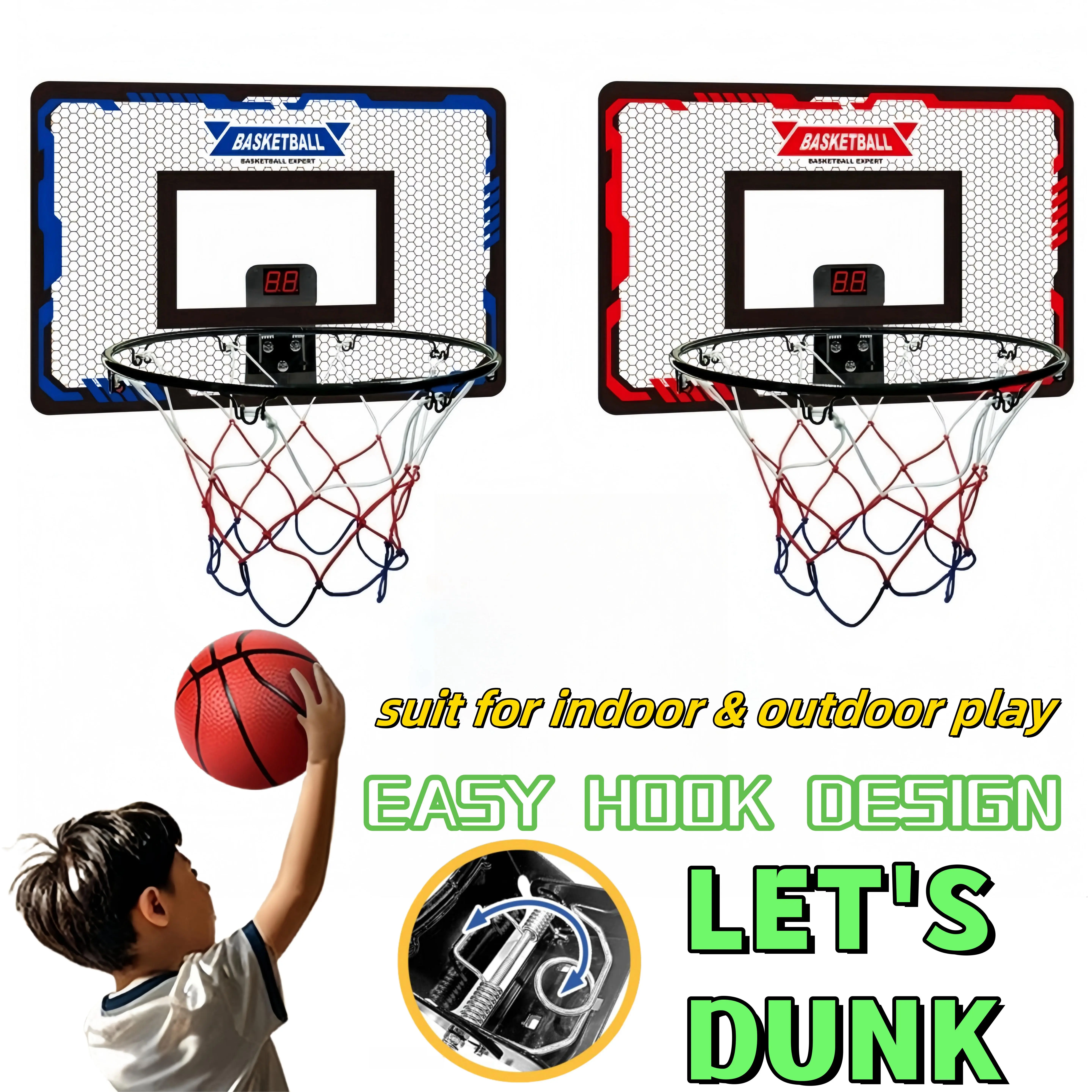 Dudukan basket bingkai dunk anak-anak yang dapat dibuang tanpa meninju papan basket yang dipasang di dinding dalam dan luar ruangan