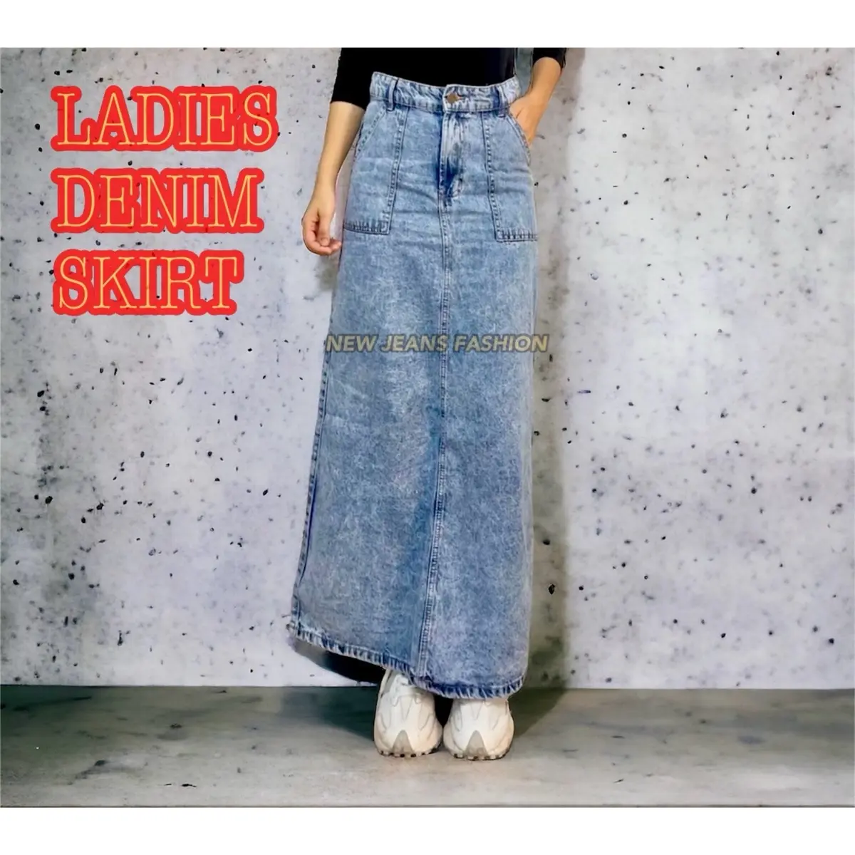 LEDIES DENIM SKIRT L POCKET (26-38) non stretchable
