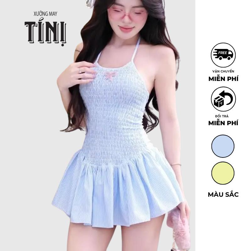 Đầm Xoè Kate nhún thun cổ Yếm ôm có quần bí bảo hộ