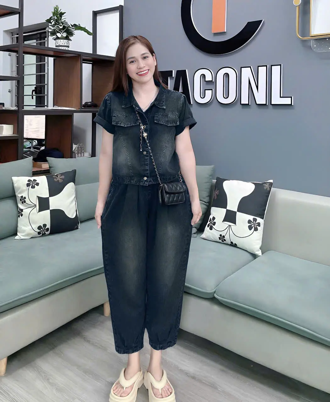Sét bộ bò giấy quần dài ống rộng , jeans nữ