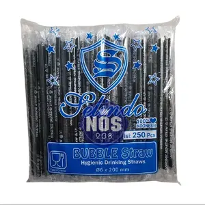 Sedotan Steril Hitam 250pcs 6mm x 20cm / Sedotan Kopi Runcing / Sedotan Lancip isi 250pcs