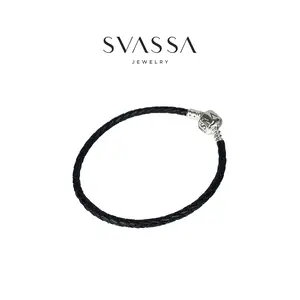 Black Leather Bracelet (Only Bracelet)/Svassa Jewelry_100%ORI Local Brand SILVER