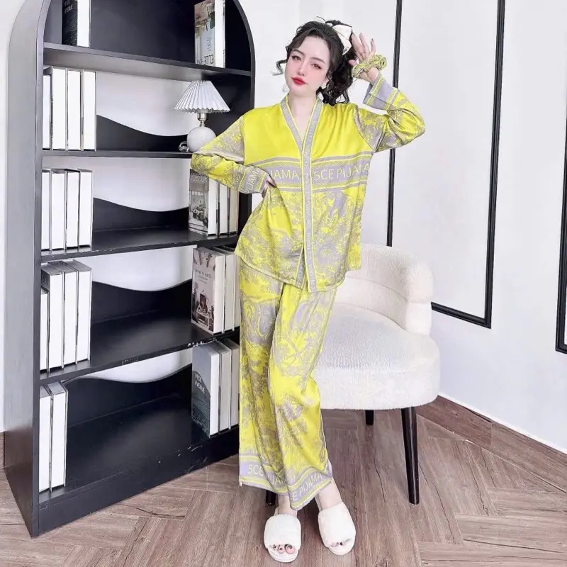 Đồ Bộ Cao Cấp Lụa Latin Kèm Cột Tóc Size 45-65kg Chất Liệu Lụa Mềm Mát Cho Nữ Quần Ngủ Women Áo Top May Kỹ Cắt Chỉ Sạch 3