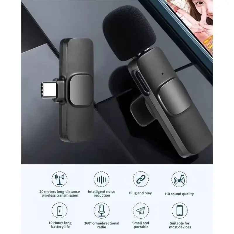 Wireless Mikrofon dengan Clip on Mikrofon CLIP-ON MINI PORTABLE MICROPHONE TYPE C BLACK COLOR 3