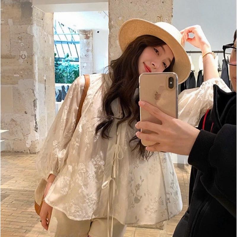  MÈO MỠ BIGSIZE — Set bộ babydoll hoa nổi thêu cột nơ tay dài kèm quần đùi   có áo lót  bigsize nữ 50-100kg 