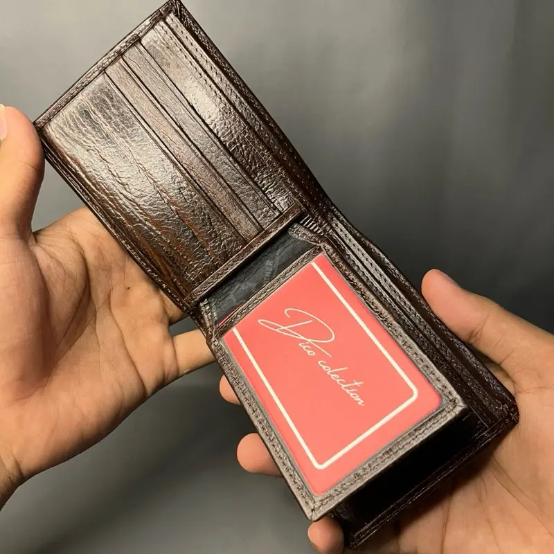 [ABG 012 DBR] Dompet mini untuk pria, terbuat dari kulit sapi asli motif serat kayu Kartu Uang 3