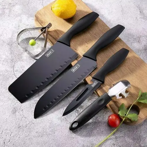 COD - J12 - Set Pisau Dapur Hitam 5 Pcs in 1 Cetakan Telur Chef Knife Cleaver Termurah Pisau LB 6