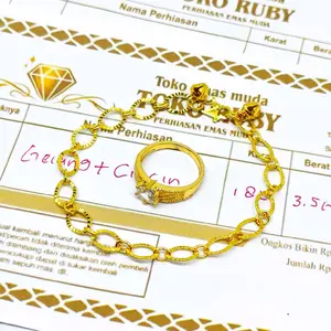 [FREE CINCIN] Gelang Nuri Ukir Plus Cincin Pecah Kopi Perhiasan Cantik Anti Karat Tahan Lama untuk Wanita