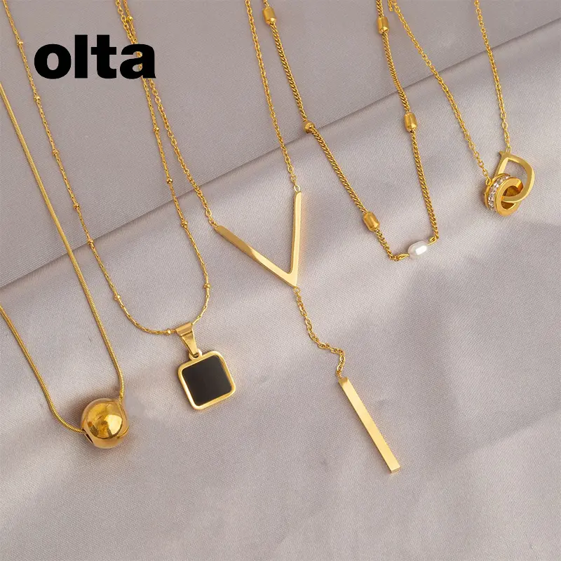 OLTA Gold Titanium Steel Necklace Ensemble Women Do Not Lose Color Light Luxury Hundred Collarbone Chain