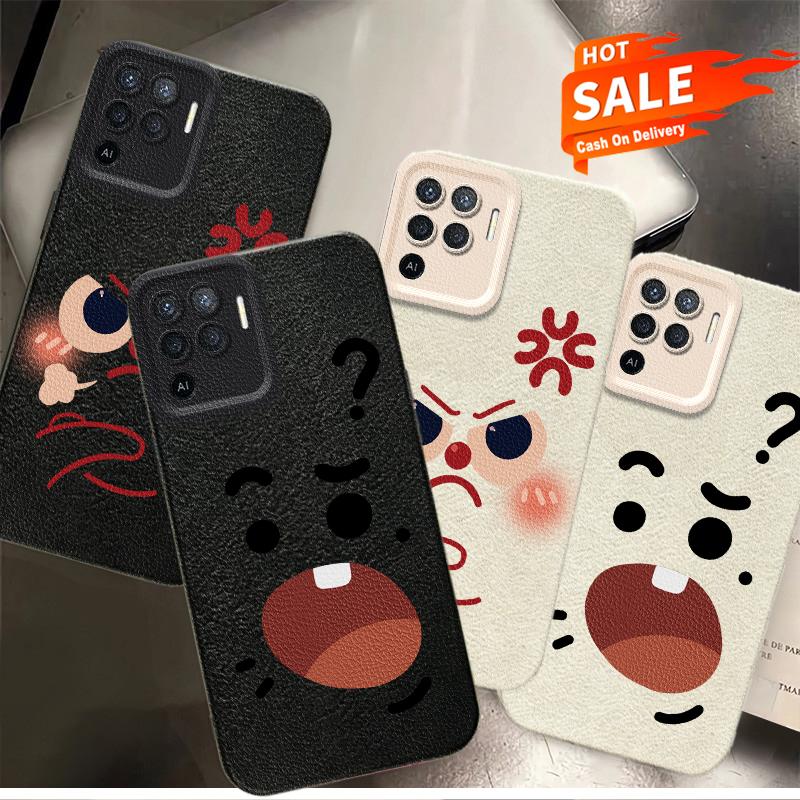 Leopard Print Leather OPPO A94 4G Reno5 F Lite F19 Pro Cute, Cartoon-Style Emoji TPU Soft Silicone Thin, Light Luxury Phone Case