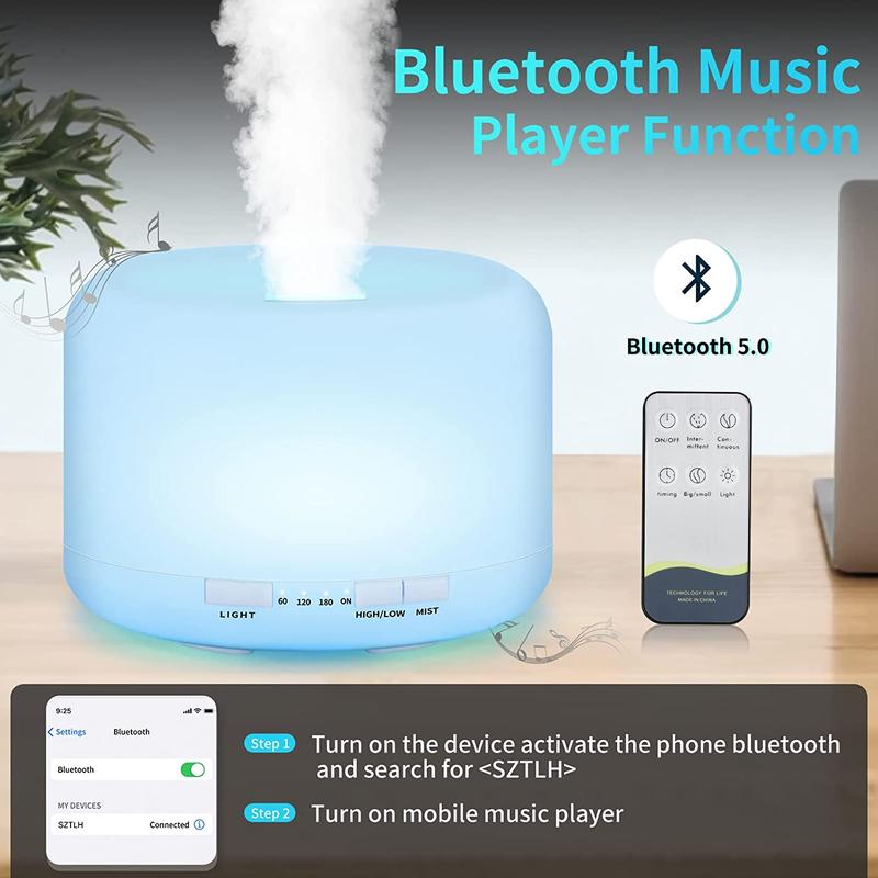 Product Introduction of LED Ultrasonic Cool Mist Humidifier, Aroma Essential Oil Diffuser 7 Color Night Light with Bluetooth Music Speaker, Auto Shut Off 19