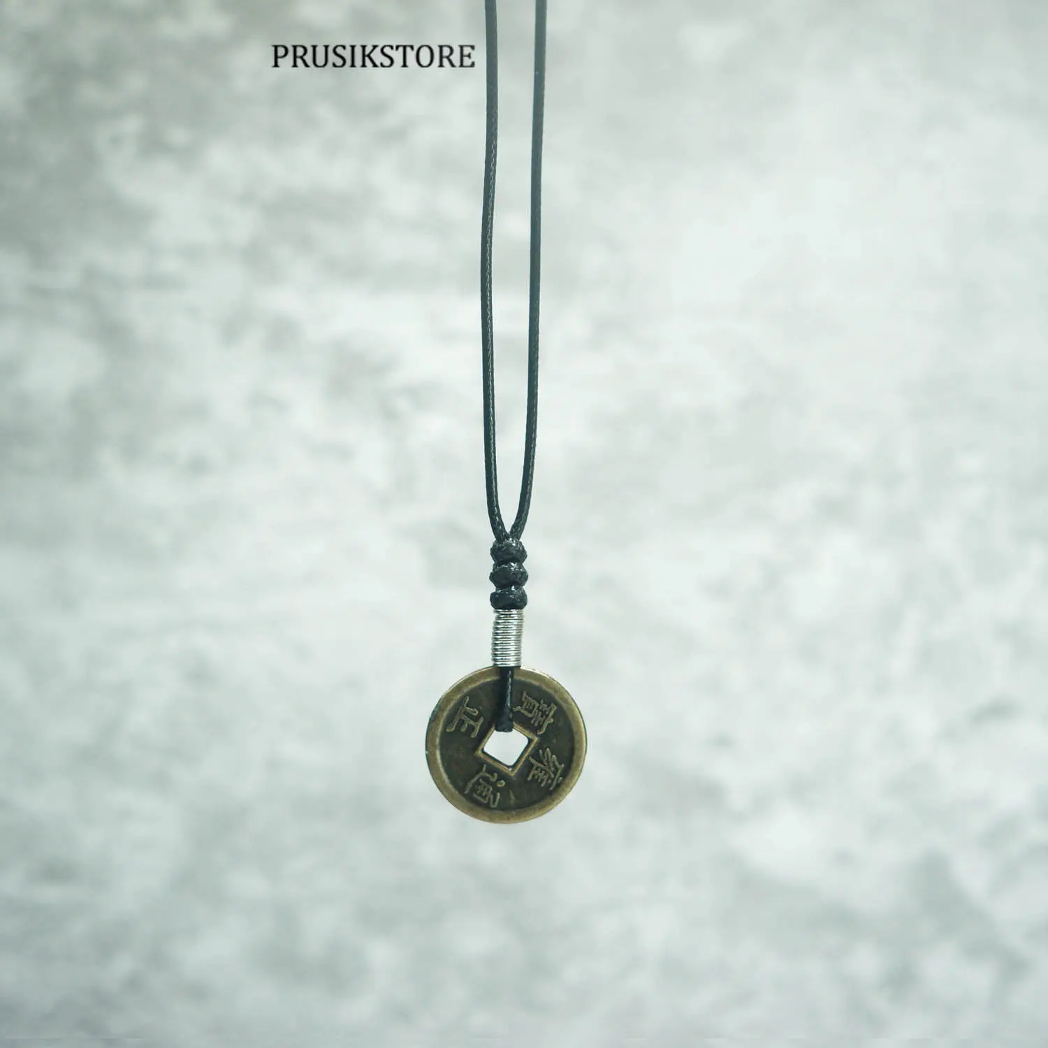 Kalung Tali Pria Wanita Liontin Koin China Besi Anti Karat