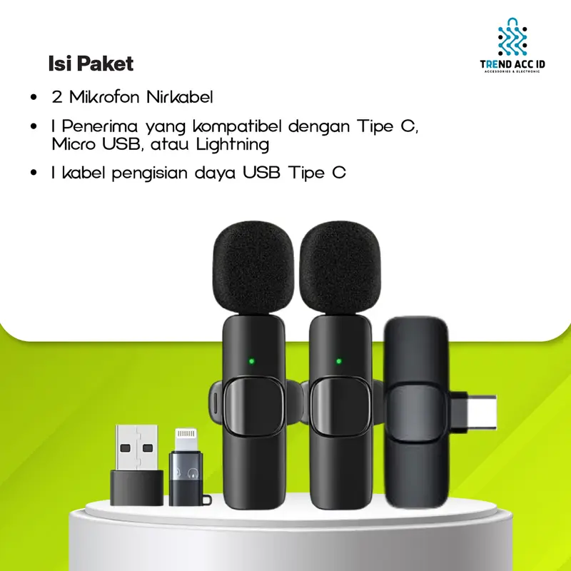 Mikrofon Wireless K9 Portable Dual | 2 Mic Clip-on Vlog | Suara Jernih Microphone Plastik 2