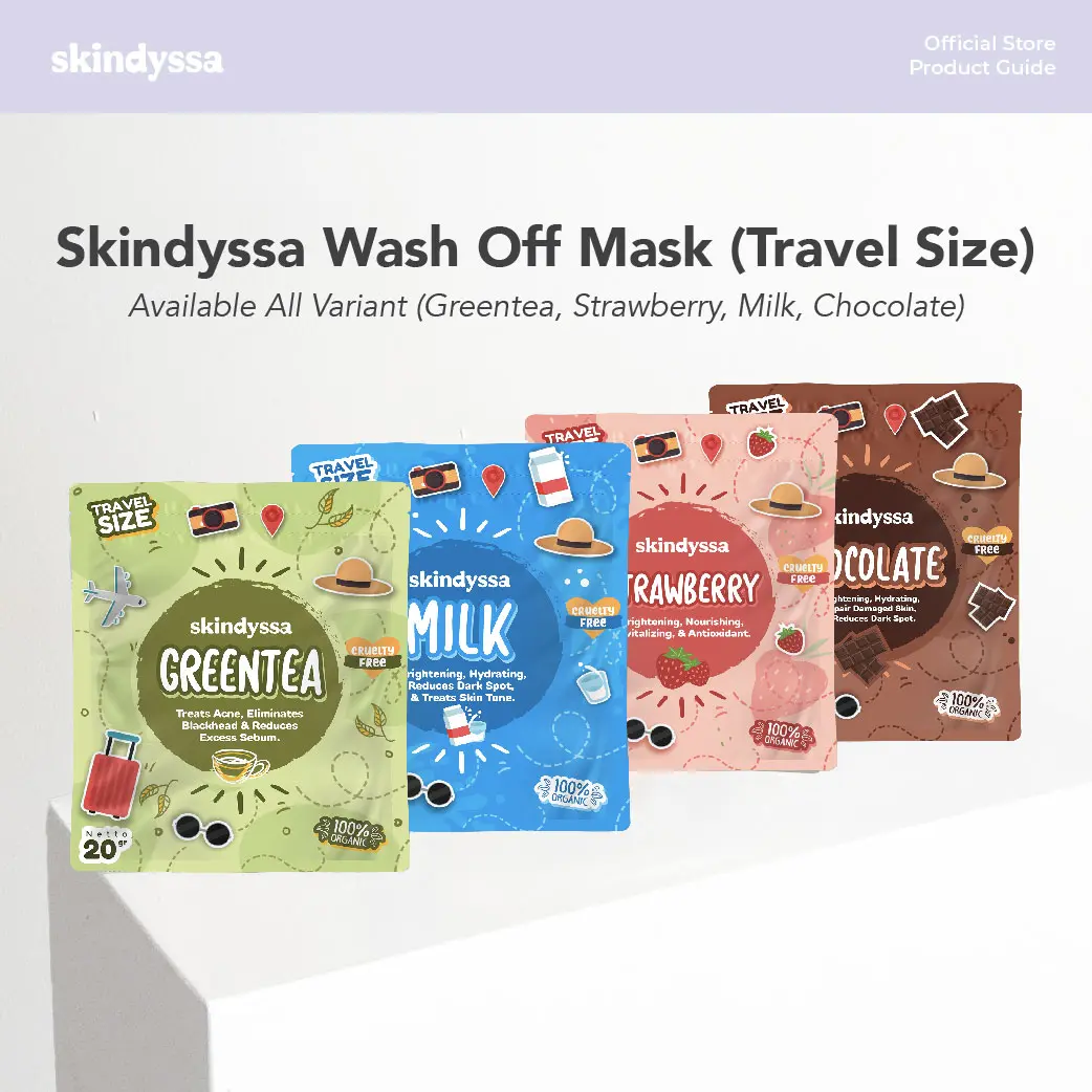 Masker Organik Skindyssa - Daisy Organic | Facemask Travelsize 20gr | Greentea - Milk - Chocolate - Strawberry | Mencerahkan, Meredakan Jerawat Komedo Bruntusan, Kontrol Minyak, Kulit Kering, Kulit Sensitif Oat Extract Pencerah Wajah