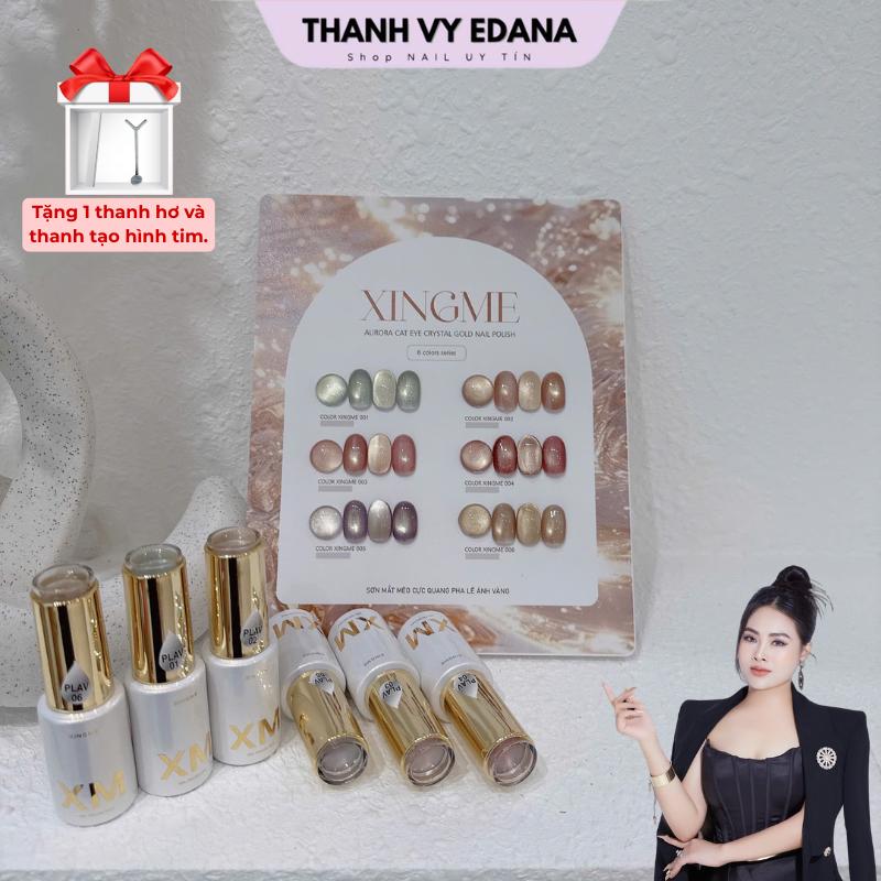 Sơn mắt mèo CQ pha lê Vàng XINGME, sét 6 màu Tặng kèm bảng màu full hộp [TẶNG 1 NC VUÔNG VÀ THANH TẠO HÌNH TIM]