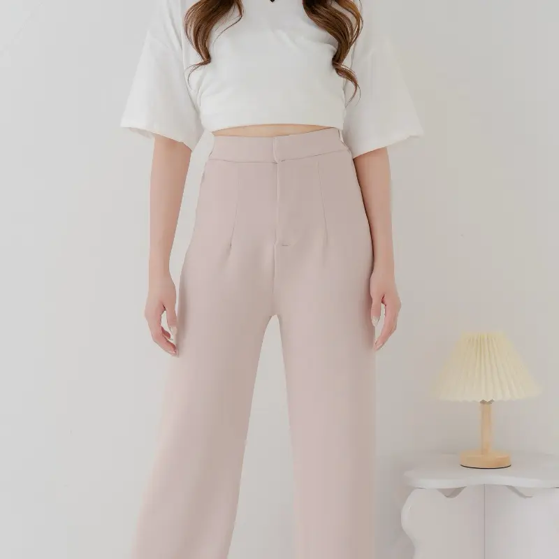 Loose Pants Scuba Celana Anti Kusut Celana Kulot Wanita Polyester Panjang Basic Karet Stretch Nyaman Kantor Casual celanakulot 2