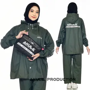 AKULA Jas Hujan Setelan Pria Wanita Tebal Elastis Bahan  Pvc Anti Rembes