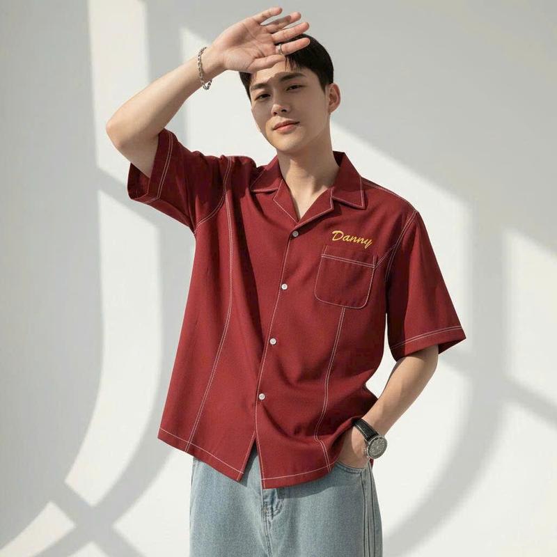 CÓ BIGSIZE 105kg Áo Sơ Mi Nam Nữ JAMINE HOUSE Cổ Vest Form Rộng Tay Ngắn Thêu Dany Cá Tính Trẻ Trung Đen Unisex Menswear đỏ noel tết