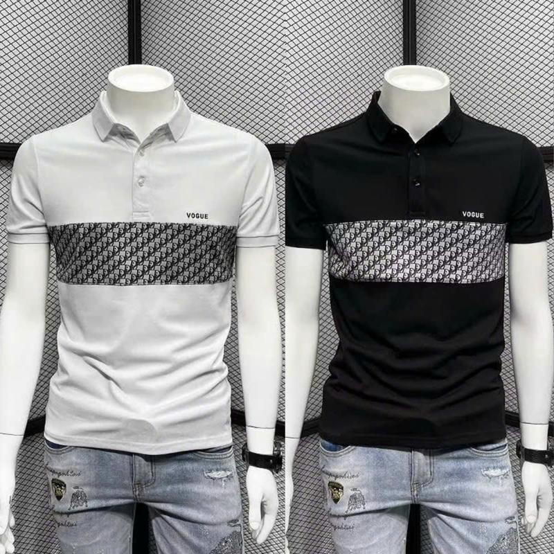 Áo thun nam cổ trụ dệt chữ DI..O trước ngực cực đẹp, vải cotton co giãn thoáng mát trẻ trung năng động Có Cổ Polo Menswear Shirt