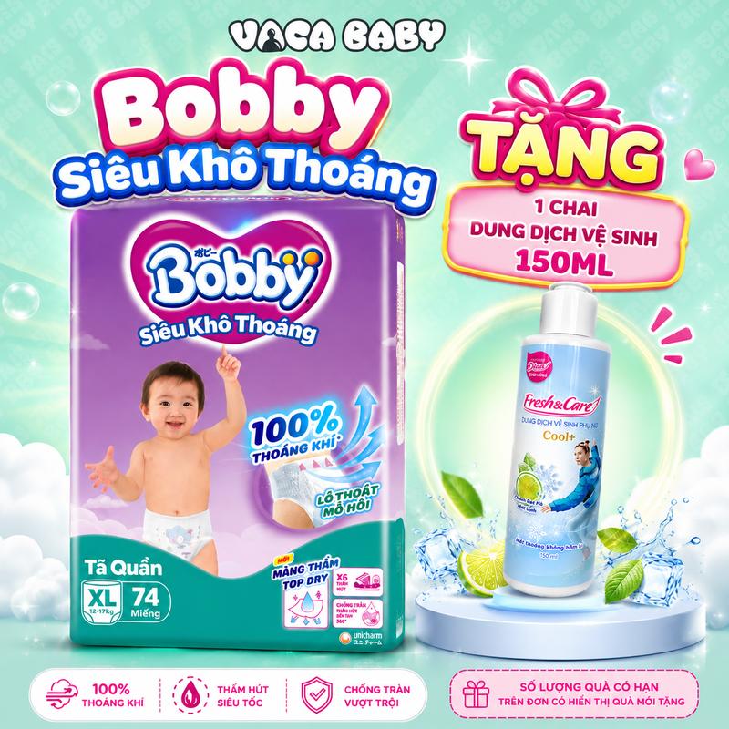 Tã Bỉm Quần Bobby Ultra Siêu Khô Thoáng Siêu Tiết Kiệm đủ size M96 L88 XL74…