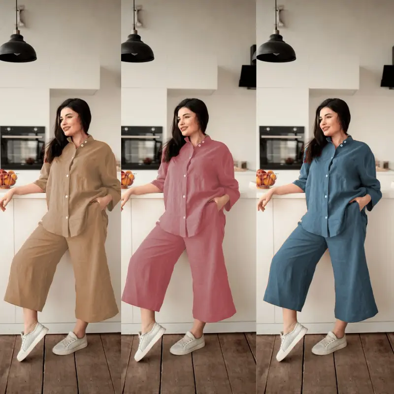 MADHARSHOP Sarra Oneset 2In 1 Polo Linen Setelan Celana Wanita 7/8 Dewasa Polos Kekinian Allsize 3