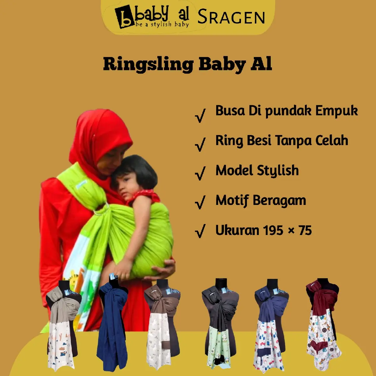 Gendongan Samping Ringsling Baby Al Kombinasi dengan Busa untuk Bayi Baru Lahir hingga 25 kg - Jarik