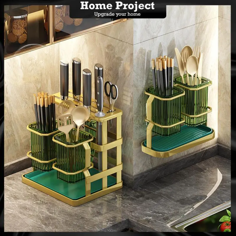 Luxury Utensils Cutlery Basket Multi-functional Storage Stand Drainable Bekas Dapur Bekas Penyimpanan Bekas Sudu Garfu