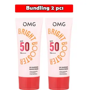 OMG Oh My Glow Bright Booster UV Barrier Sunscreen SPF 50 PA++++ 25ml - Untuk Semua Jenis Kulit - Sunscreen Ringan Cepat Meresap - Wajah Facial Sunblock Pencerah Vitamin Waterproof Perawatan
