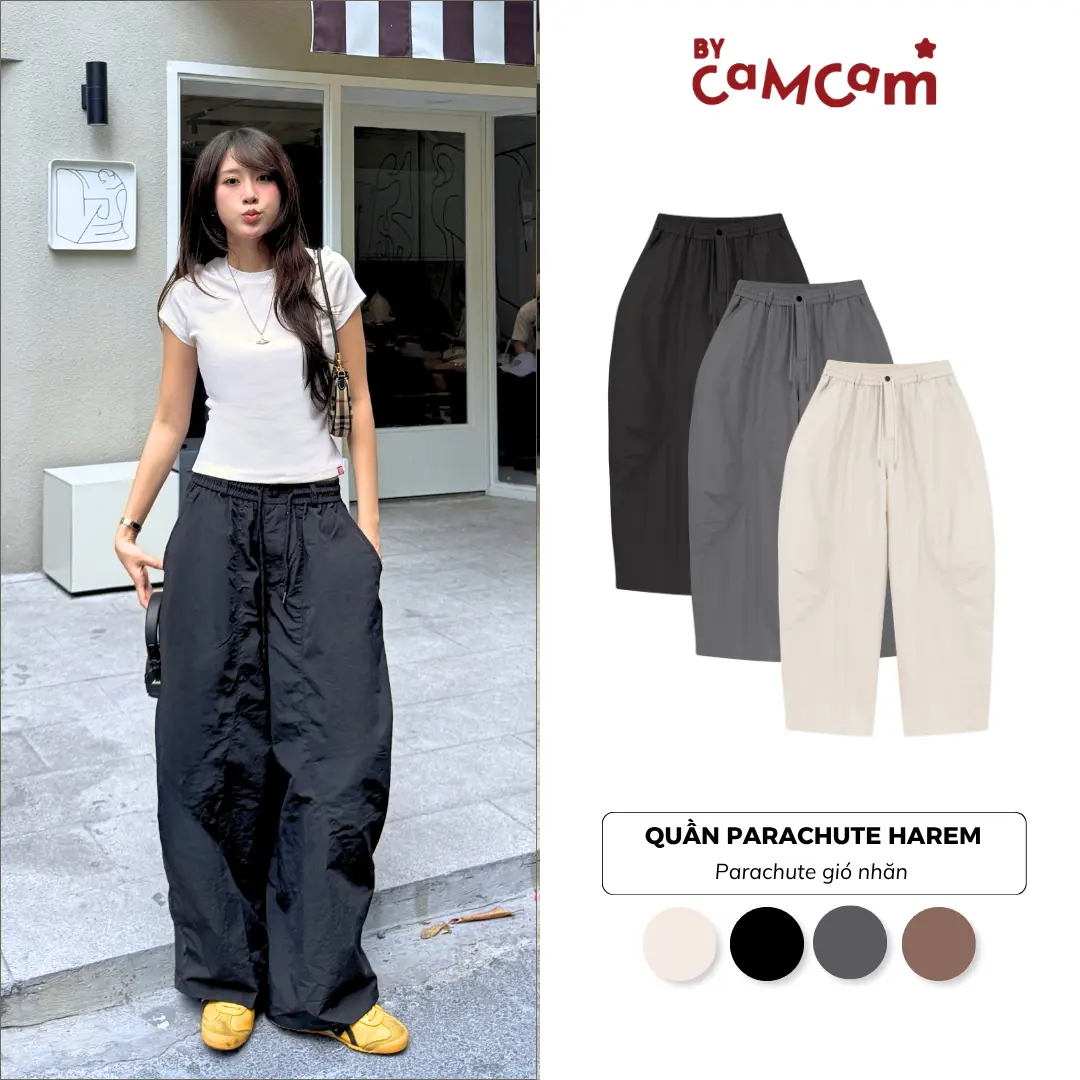 Quần Parachute Pants HAREM Dáng Thụng Vintage, Quần Dài Dễ Vận Động Nhật Bản Bycamcam Nam Nữ Unisex QTD003