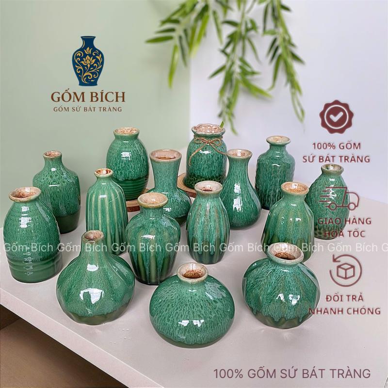 Bình Hoa Mini Màu Xanh Ngọc Xước Men Hỏa Biến Gốm Sứ Bát Tràng bình sứ