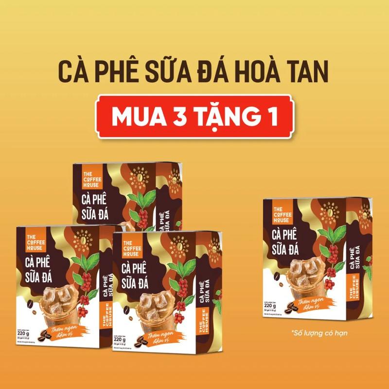   Combo 3 tặng 1  The Coffee House cà phê sữa đá hoà tan  Hộp 10 gói x  22g  