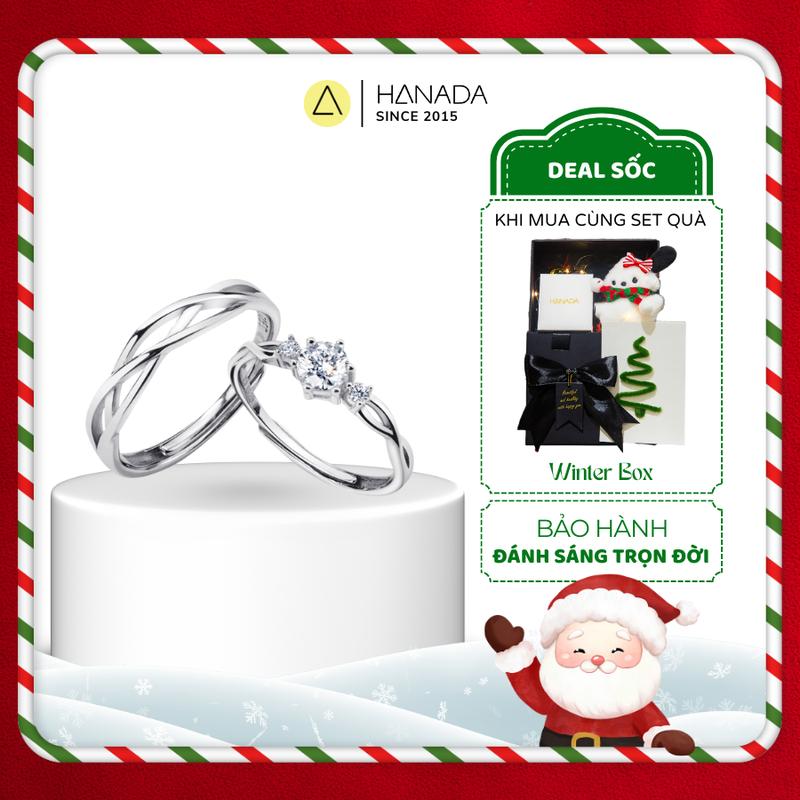  Nhẫn Cặp Bạc 925 Hanada Xoắn Đá Cao nhẫn bạc cặp đôi Freesize Tùy Chỉnh Nhẫn Đôi Với Người Yêu1317 M16 