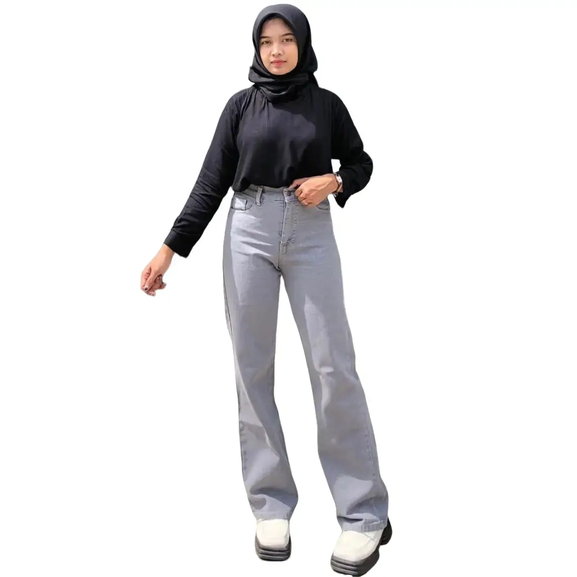 Jeansqu - GREY LOOSE JEANS BASIC | Celana Panjang Highwaist Wanita Jeans Wanita Polos Highwaist Wanita Non Skinny Jeans Highwaist Baggy Wideleg Jeans Kulot  Jeans Wanita Korean Style