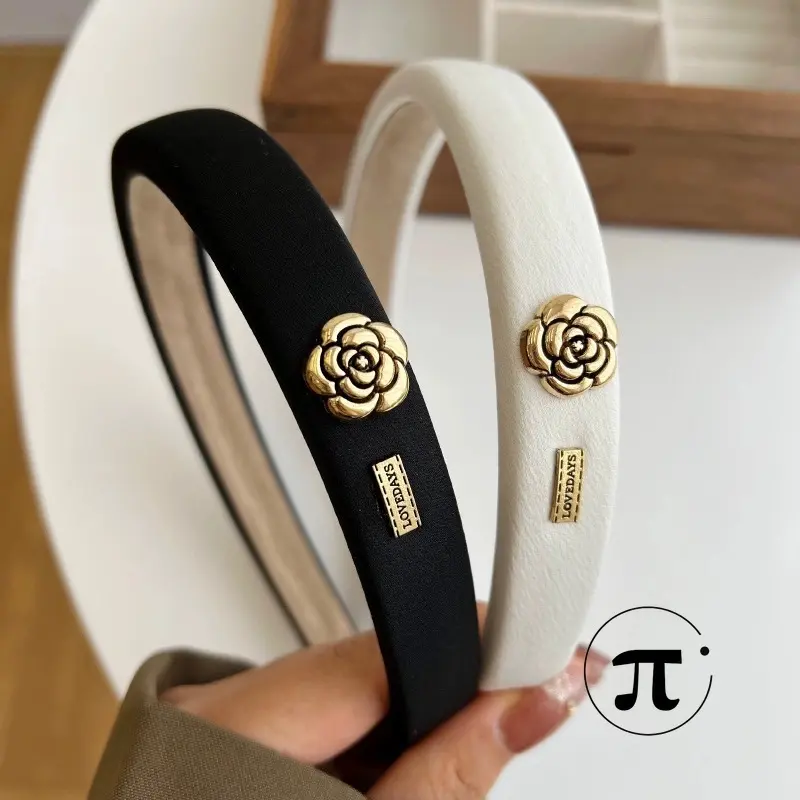 New high-end camellia headband light luxury versatile sponge headband solid color light board temperament hair accessories