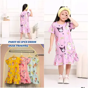 Paket 3 PCS Daster Model Rumbai Printing Anak Perempuan ( D.010 ) Dress anak cewek labubu kuromi crybaby powerpuff melody unicorn Baju Motif Fashion