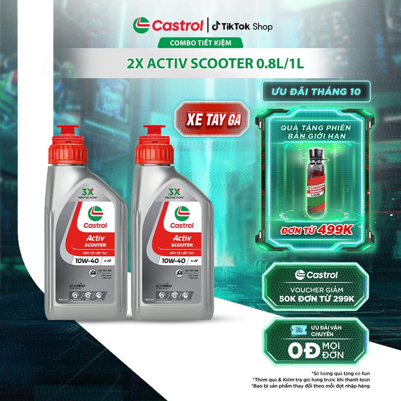 Combo 2 Dầu nhớt xe tay ga Castrol ACTIV SCOOTER 10W-40 4-AT 0.8/1L