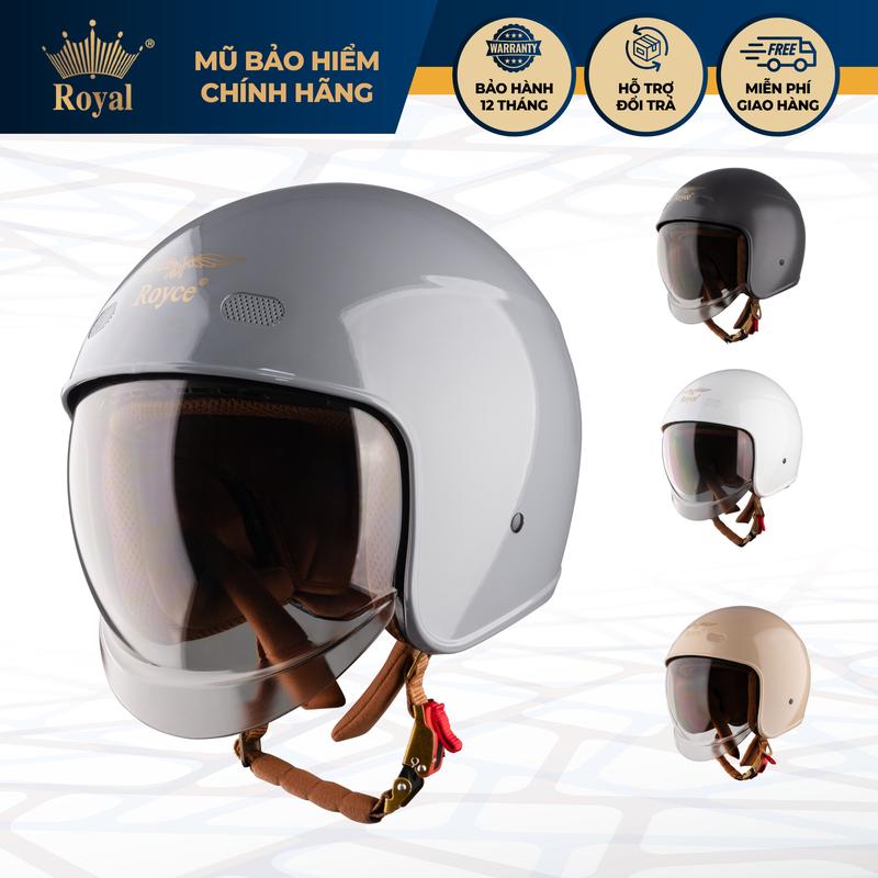 Royce XH26 Mũ Bảo Hiểm Xe Máy 3 4 Kính Âm Phiên Bản Lót Nâu Dành Cho Nam Nữ Màu Trơn Tiện Lợi Helmet