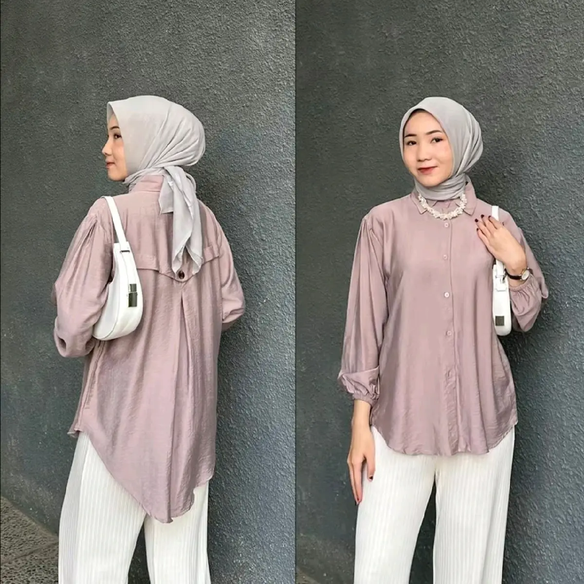 Kemeja Laura Cringkle Blouse Wanita Polos Lengan Panjang