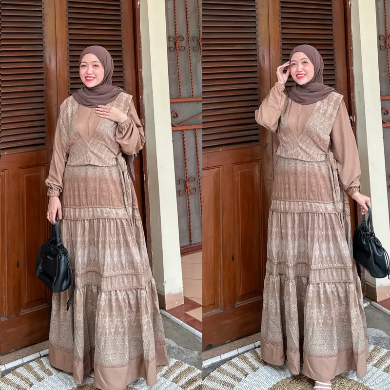 Joley Cloth - Khalila Dress Lionel Richie Outfit Simple Mewah  Kekinian Allsize Busui Gamis Pesta Muslim Wanita Lembut Wudhu Katun Panjang Motif Maxi Crinkle Casual Kondangan 2