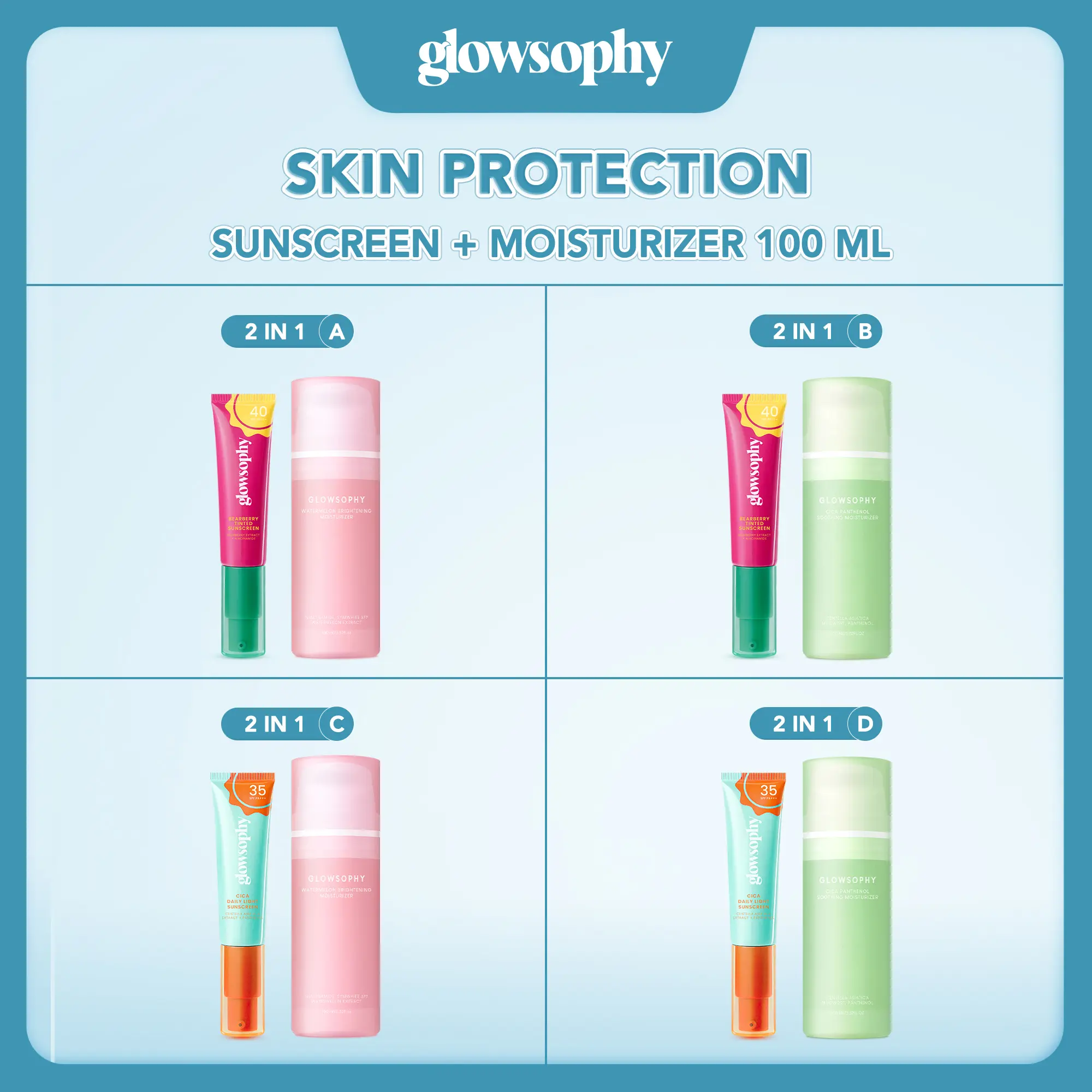 Glowsophy Bundle 2in1 Skin Protection Sunscreen + Moisturizer 100 Ml
