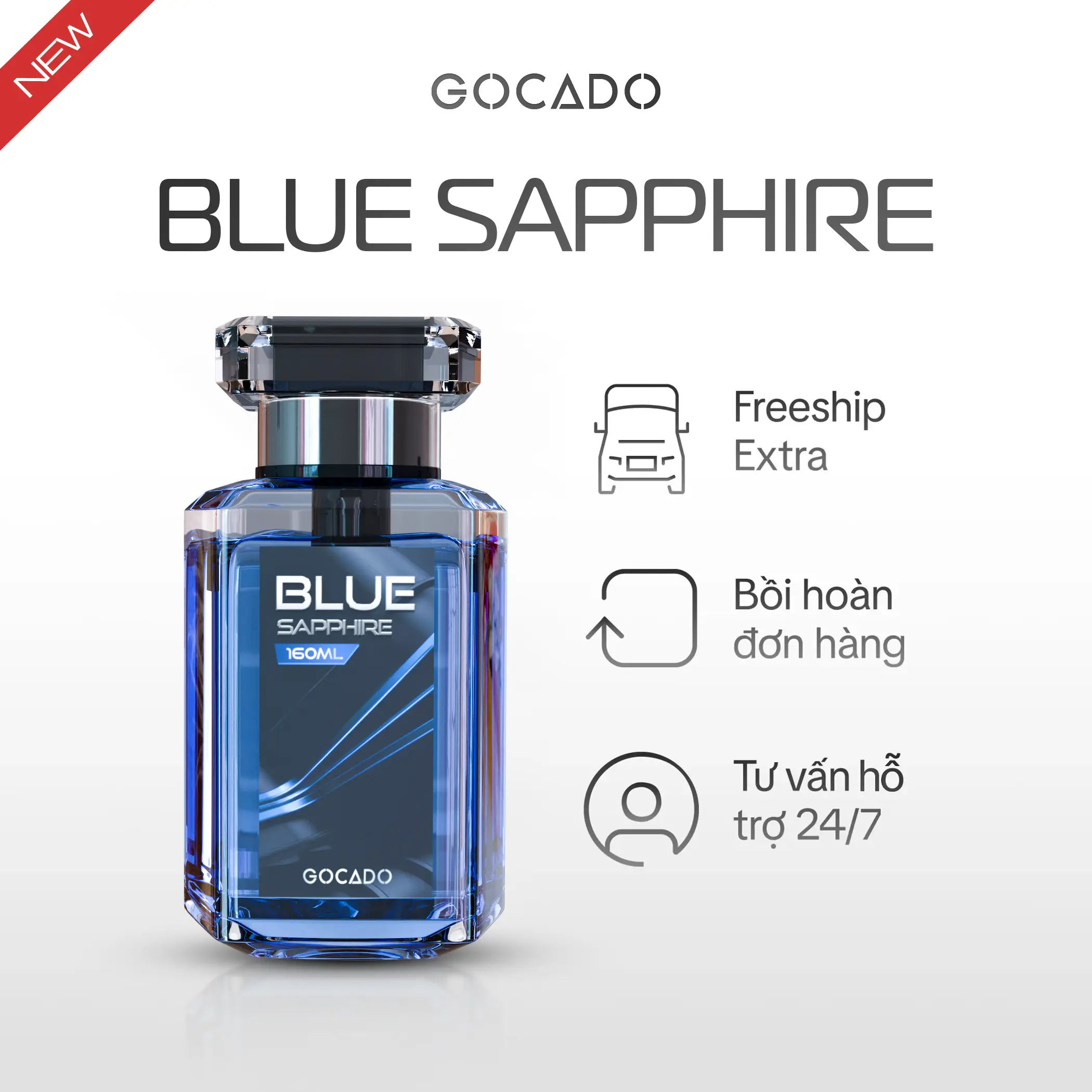 NƯỚC HOA Ô TÔ CAO CẤP BLUE SAPPHIRE - GOCADO - Khuếch tán hương bằng lõi bông thấm tinh dầu tự nhiên